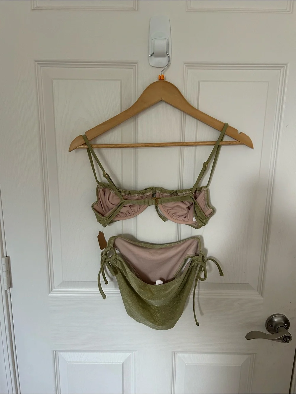 Ninety Olive Green Shimmer Bikini Top and Bottom size small